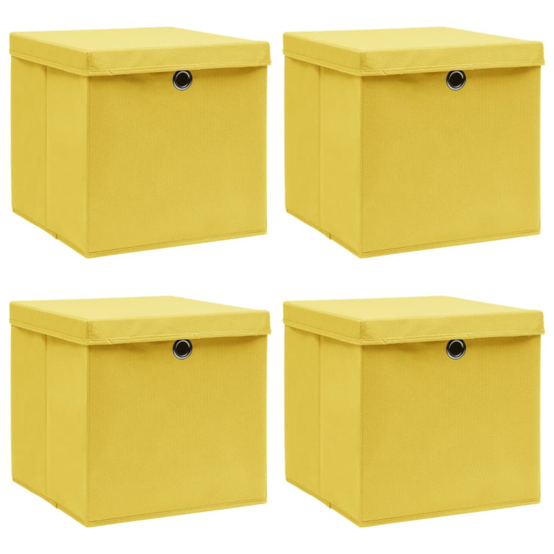 Boîtes de rangement et couvercles 4 pcs Jaune 32x32x32 cm Tissu