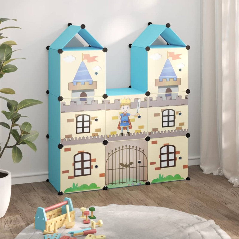 Armoire de rangement pour enfants avec 8 cubes Bleu PP