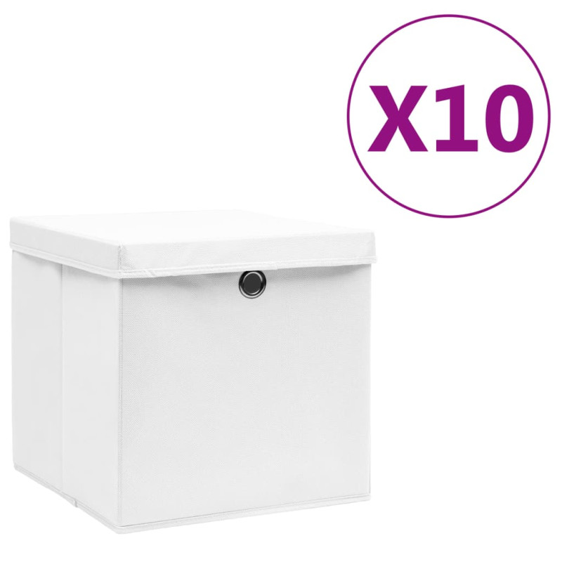 Boîtes de rangement avec couvercles 10 pcs 28x28x28 cm Blanc