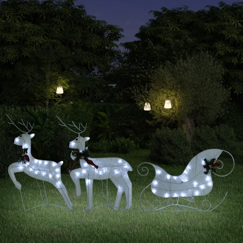 Décoration de Noël Renne et traîneau 60 LED extérieur Blanc