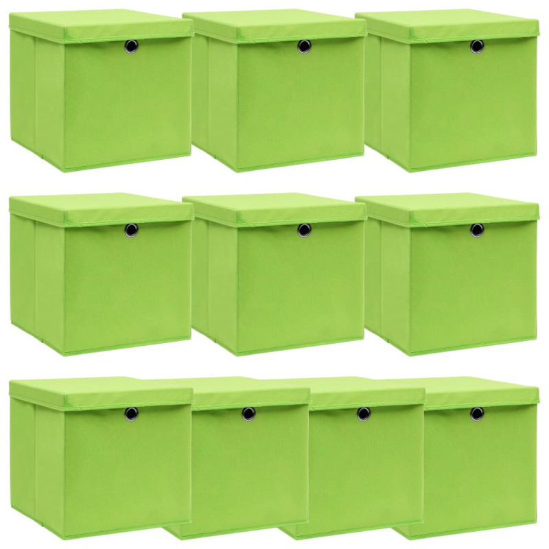 Boîtes de rangement avec couvercles 10pcs Vert 32x32x32cm Tissu