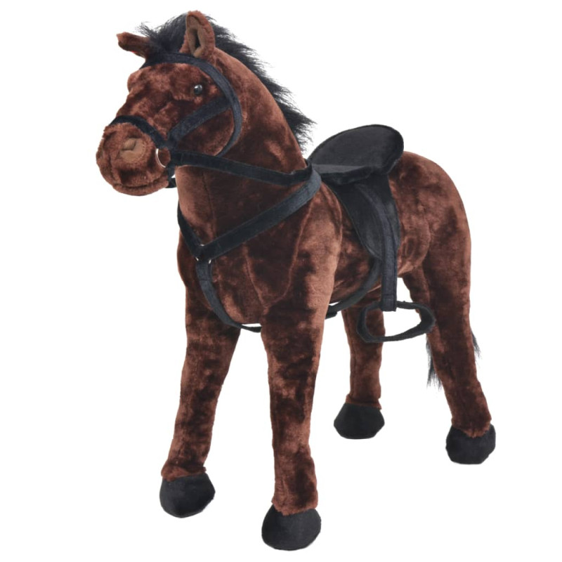 Jouet en peluche Cheval Marron foncé XXL