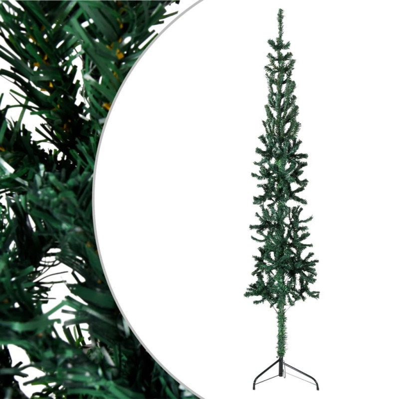 Demi sapin de Noël artificiel mince avec support Vert 120 cm