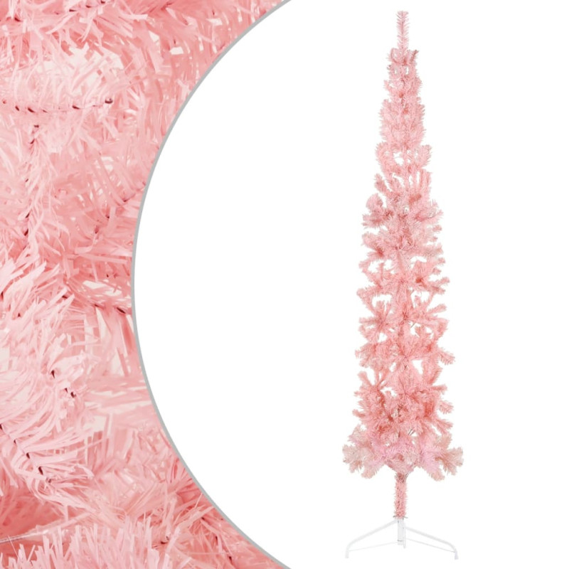 Demi sapin de Noël artificiel mince avec support Rose 240 cm