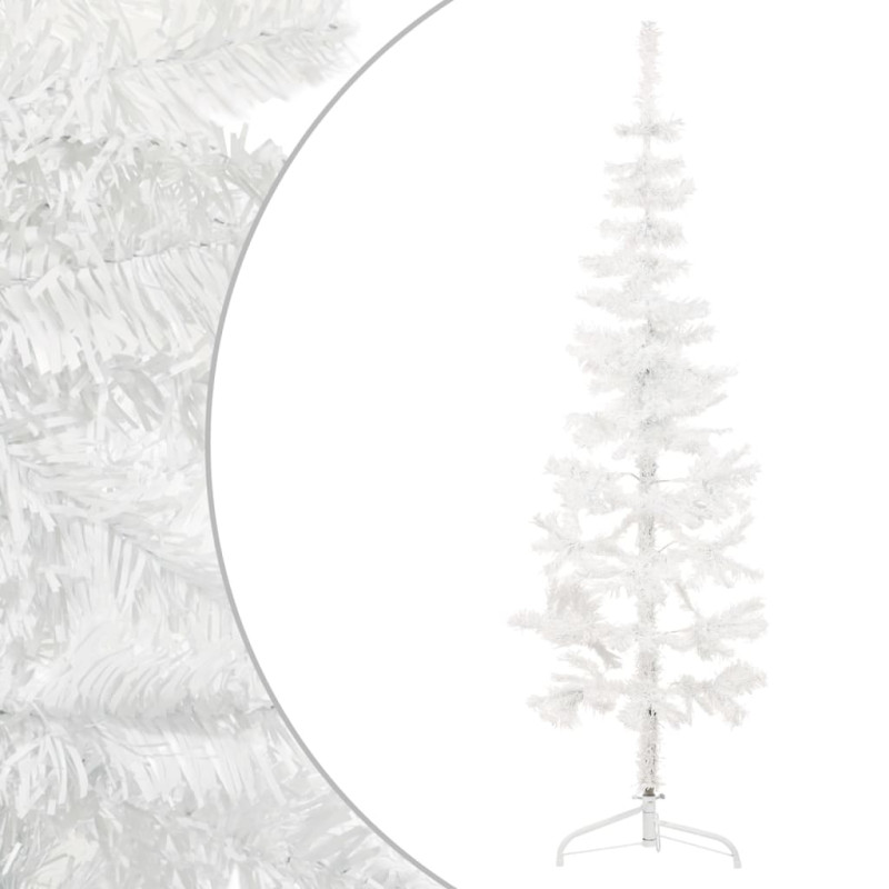 Demi sapin de Noël artificiel mince avec support Blanc 150 cm