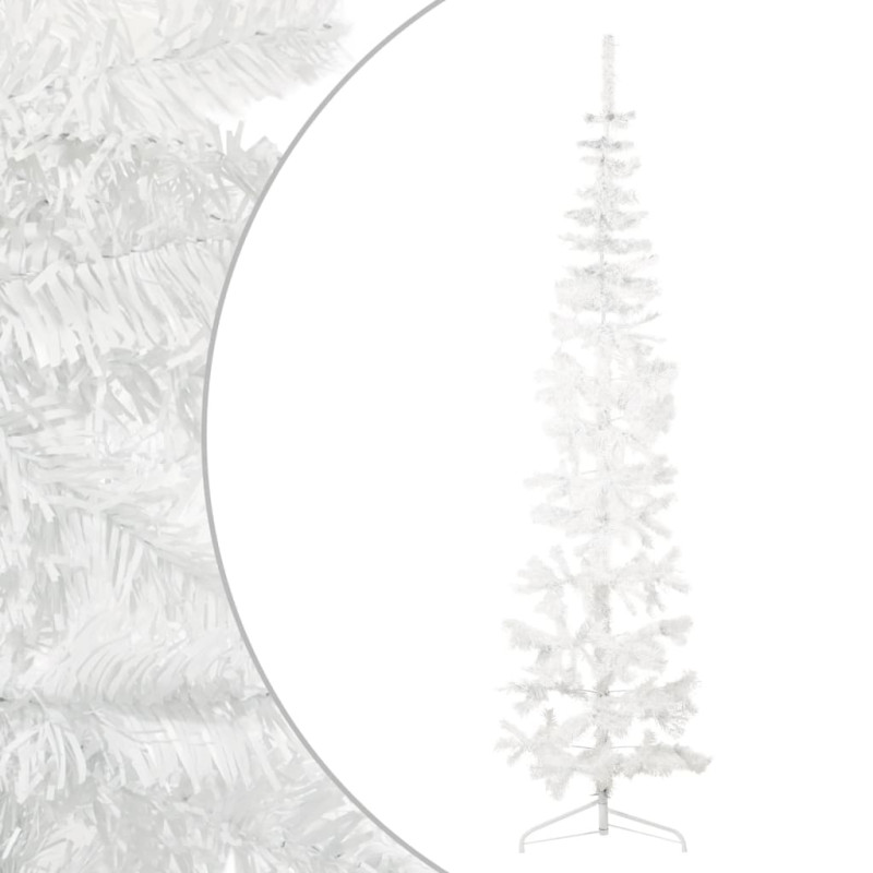 Demi sapin de Noël artificiel mince avec support Blanc 210 cm