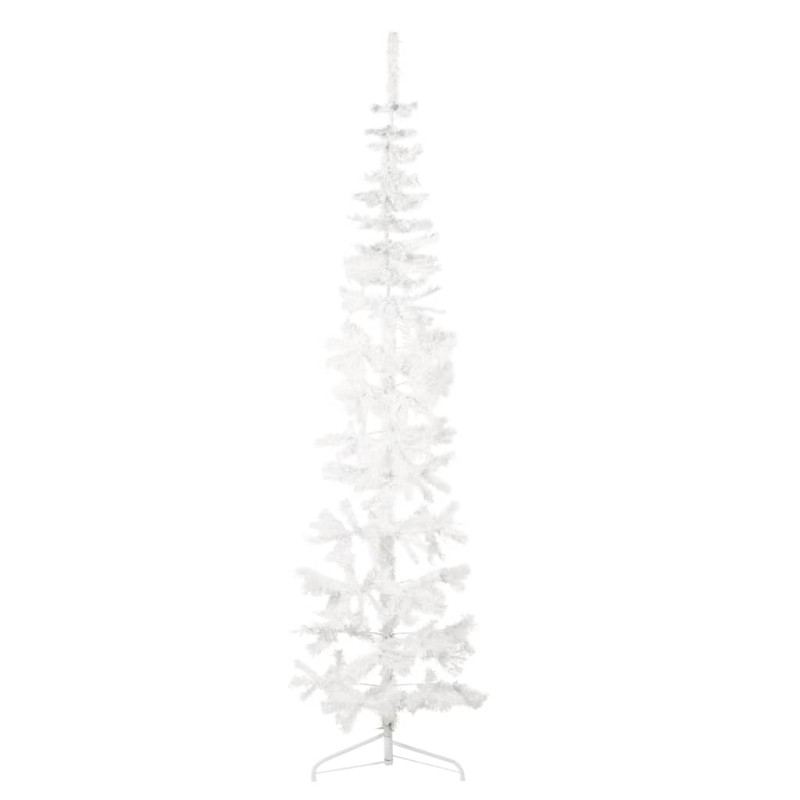 Demi sapin de Noël artificiel mince avec support Blanc 210 cm