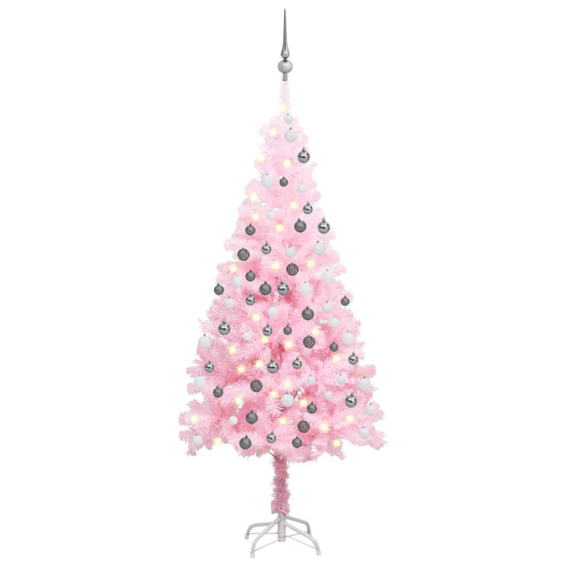 Arbre de Noël artificiel pré éclairé et boules rose 120 cm PVC