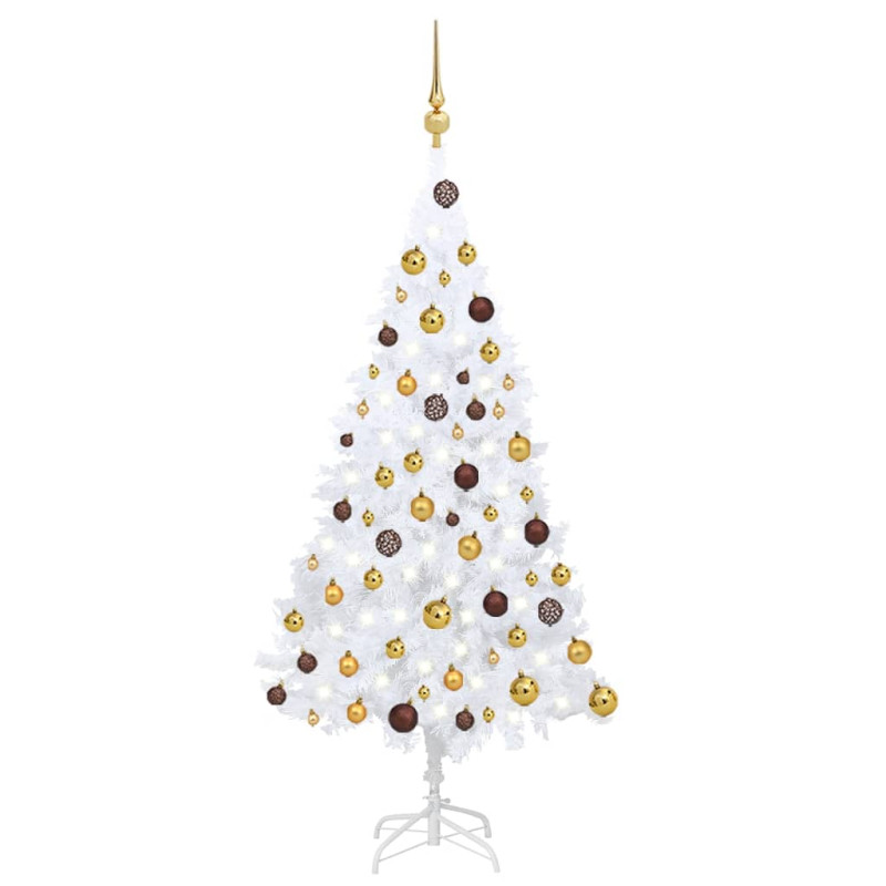 Arbre de Noël artificiel pré éclairé et boules blanc 120 cm PVC