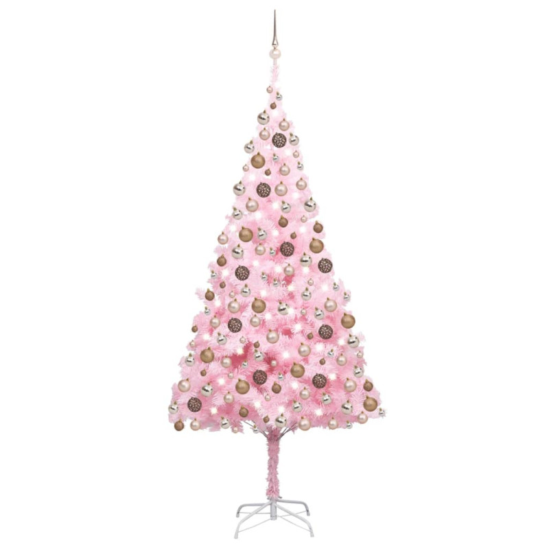 Arbre de Noël artificiel pré éclairé et boules rose 240 cm PVC