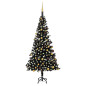 Arbre de Noël artificiel pré éclairé et boules noir 210 cm PVC