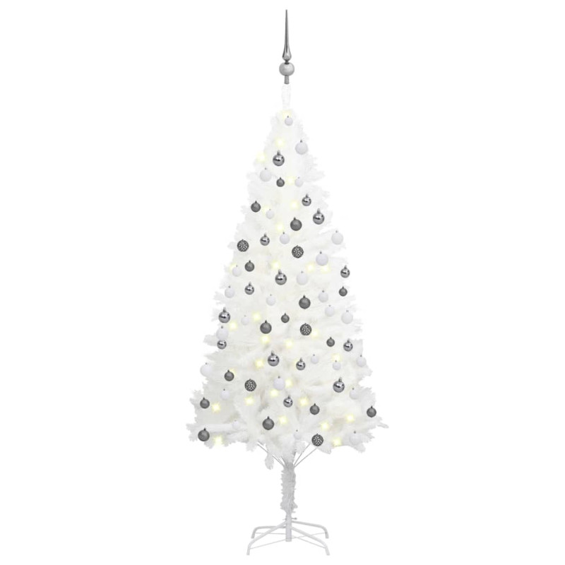 Arbre de Noël artificiel pré éclairé et boules blanc 150 cm