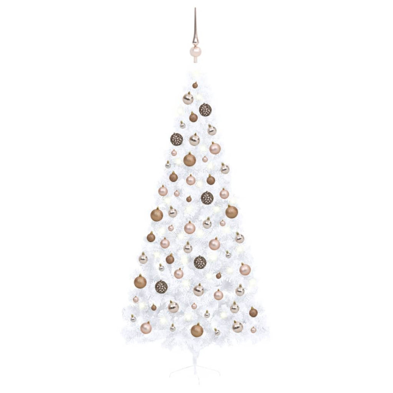 Demi arbre de Noël artificiel pré éclairé et boules blanc 240cm