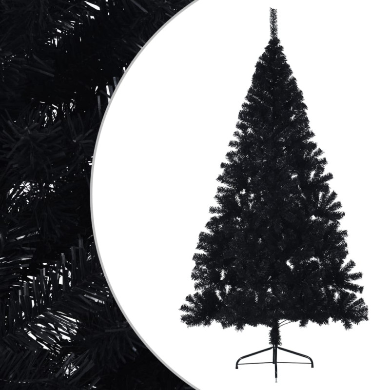 Demi sapin de Noël artificiel avec support Noir 180 cm PVC