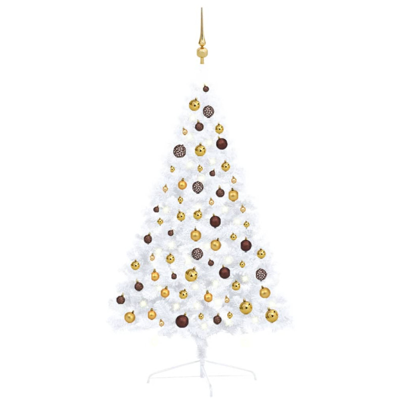 Demi arbre de Noël artificiel pré éclairé et boules blanc 120cm