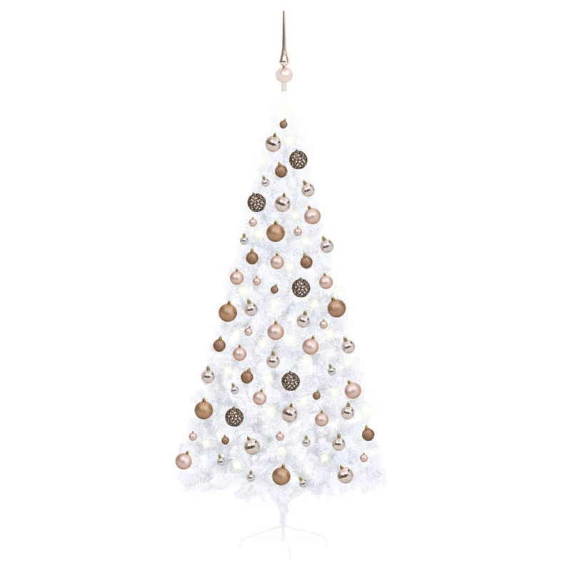 Demi arbre de Noël artificiel pré éclairé et boules blanc 180cm