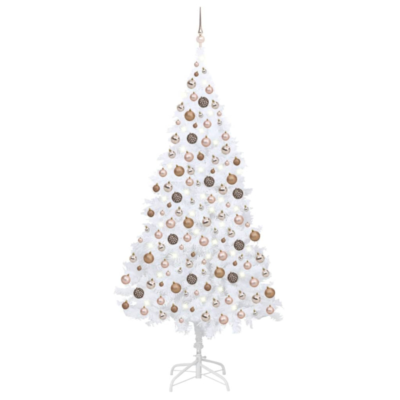 Arbre de Noël artificiel pré éclairé et boules blanc 240 cm