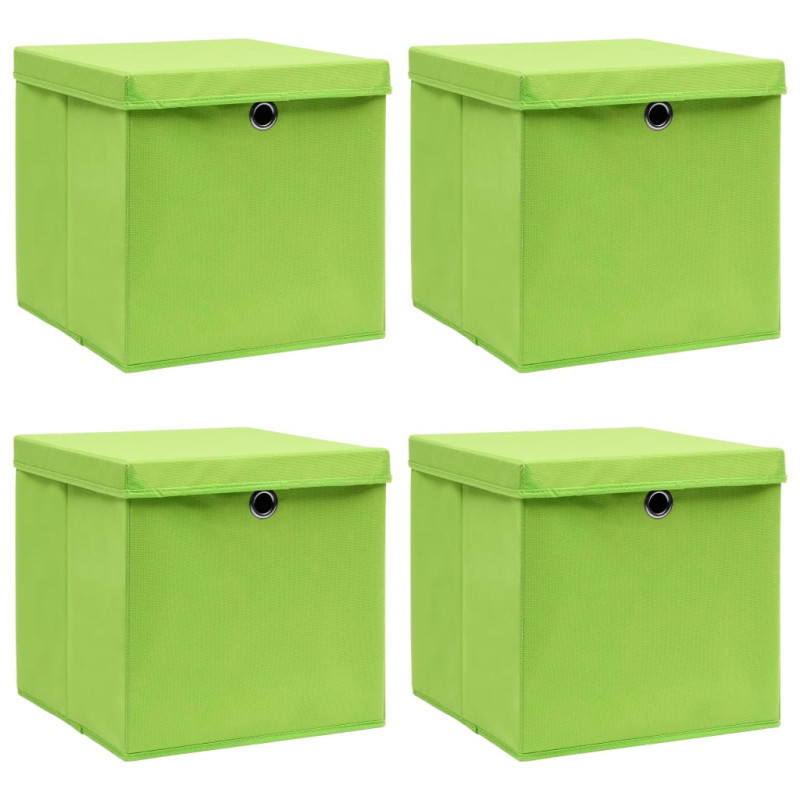 Boîtes de rangement avec couvercles 4 pcs Vert 32x32x32cm Tissu