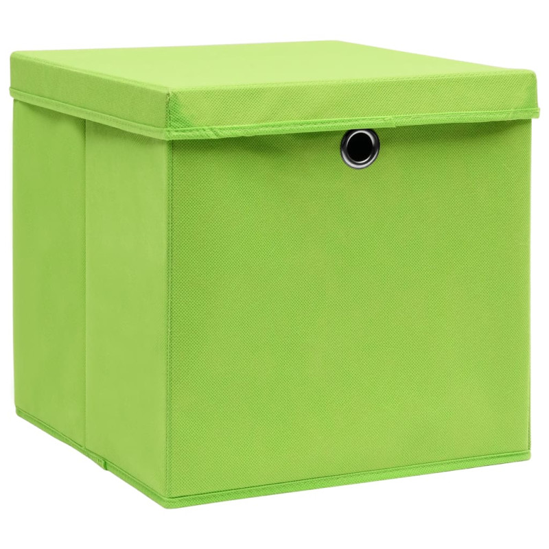 Boîtes de rangement avec couvercles 4 pcs Vert 32x32x32cm Tissu