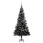 Arbre de Noël artificiel pré éclairé et boules noir 180 cm PVC