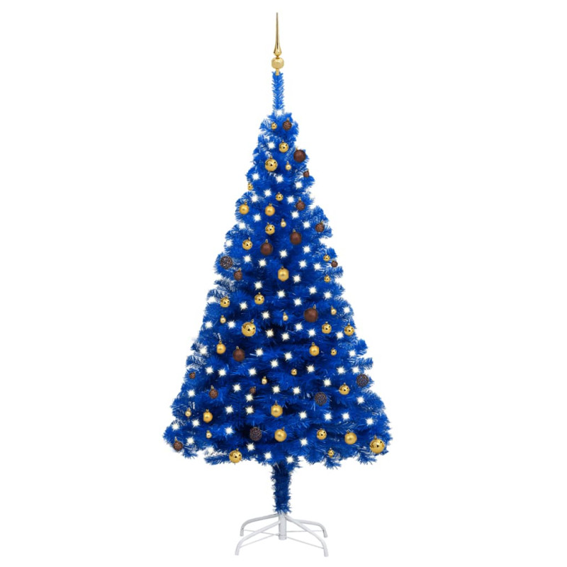 Arbre de Noël artificiel pré éclairé et boules bleu 240 cm PVC