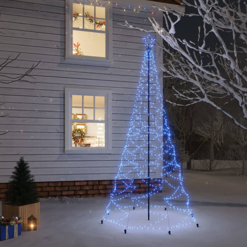 Arbre de Noël avec poteau en métal 500 LED bleues 3 m