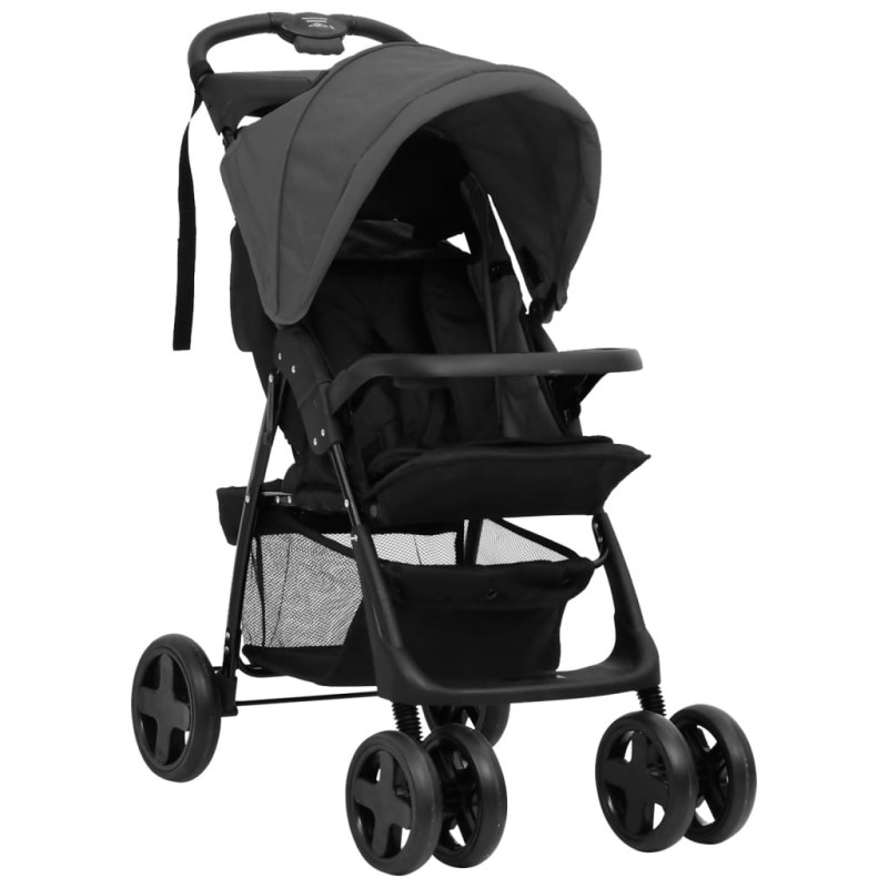 Poussette pour bébé 2 en 1 Gris foncé et noir Acier