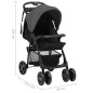 Poussette pour bébé 2 en 1 Gris foncé et noir Acier