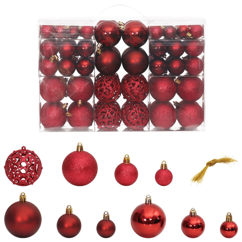 Boules de Noël 100 pcs rouge bordeaux 3 4 6 cm