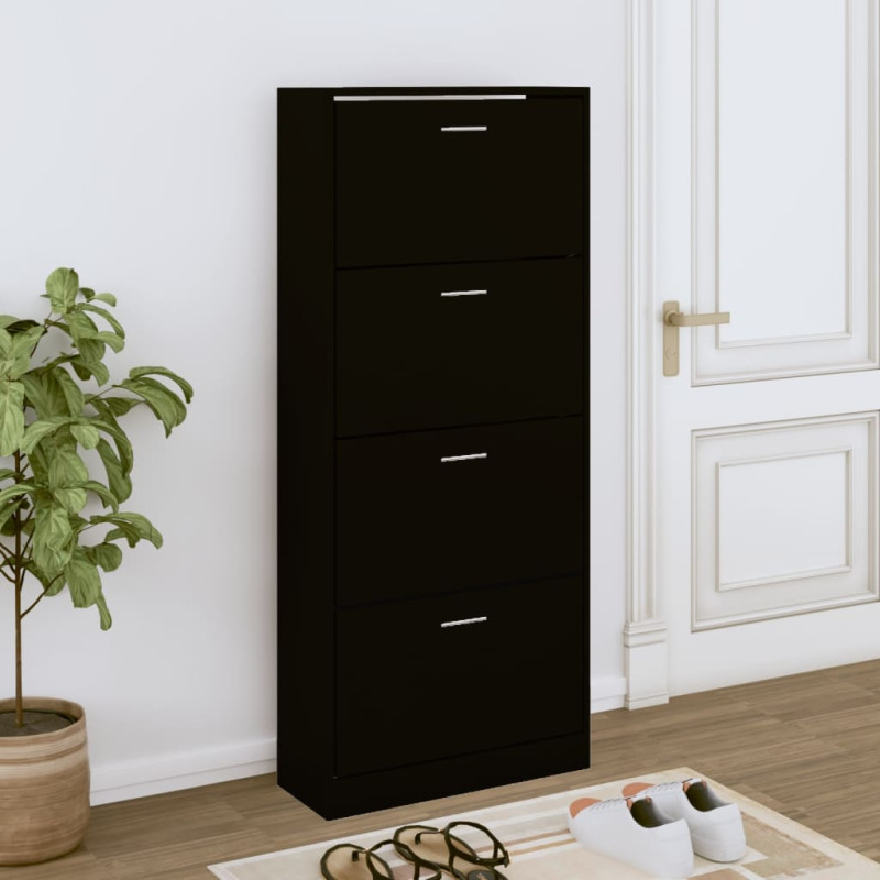 Armoire à chaussures Noir 63x24x147 cm Bois d ingénierie