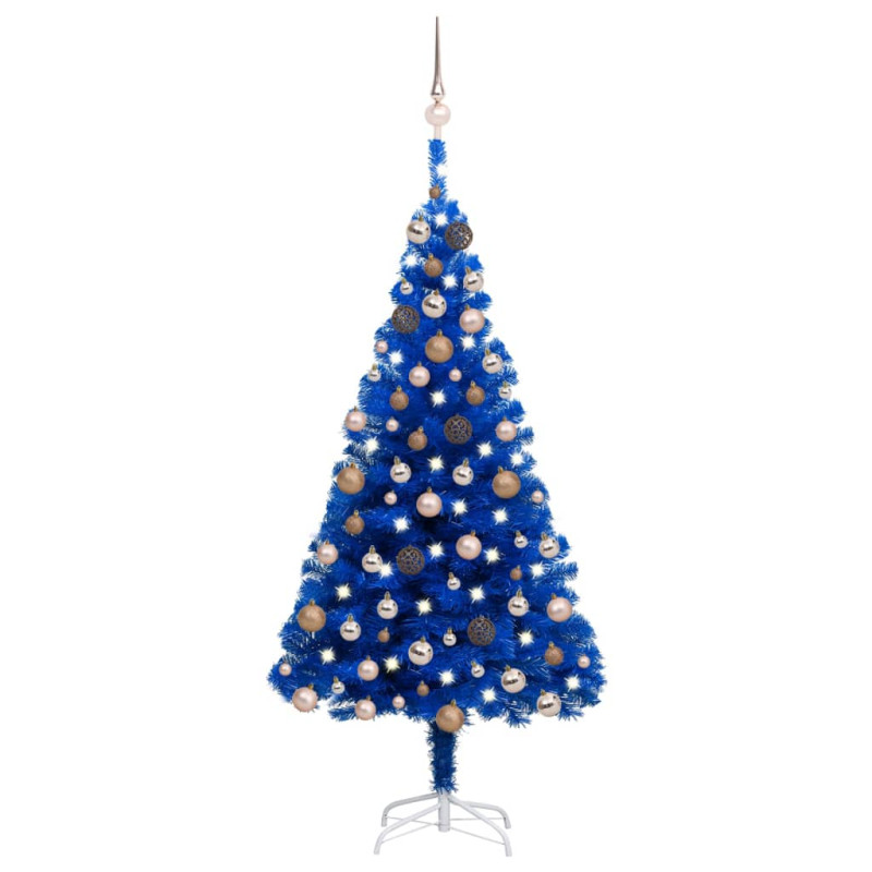 Arbre de Noël artificiel pré éclairé et boules bleu 120 cm PVC