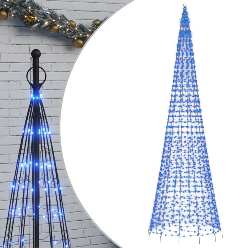 Arbre de Noël lumineux sur mât de drapeau 1534 LED bleu 500 cm