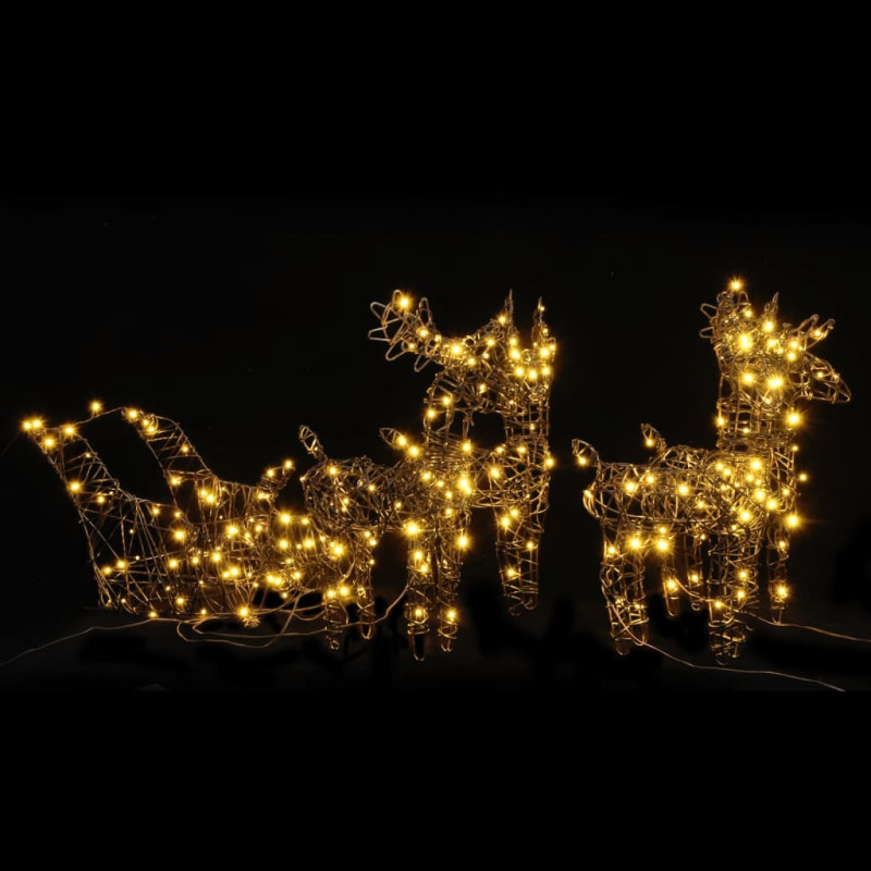 Décoration de Noël rennes et traîneaux 320LED blanc chaud rotin