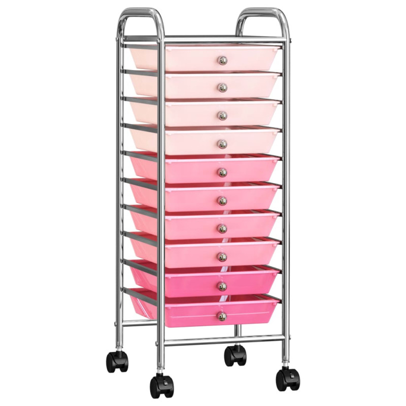 Chariot de rangement mobile à 10 tiroirs Ombre Rose Plastique