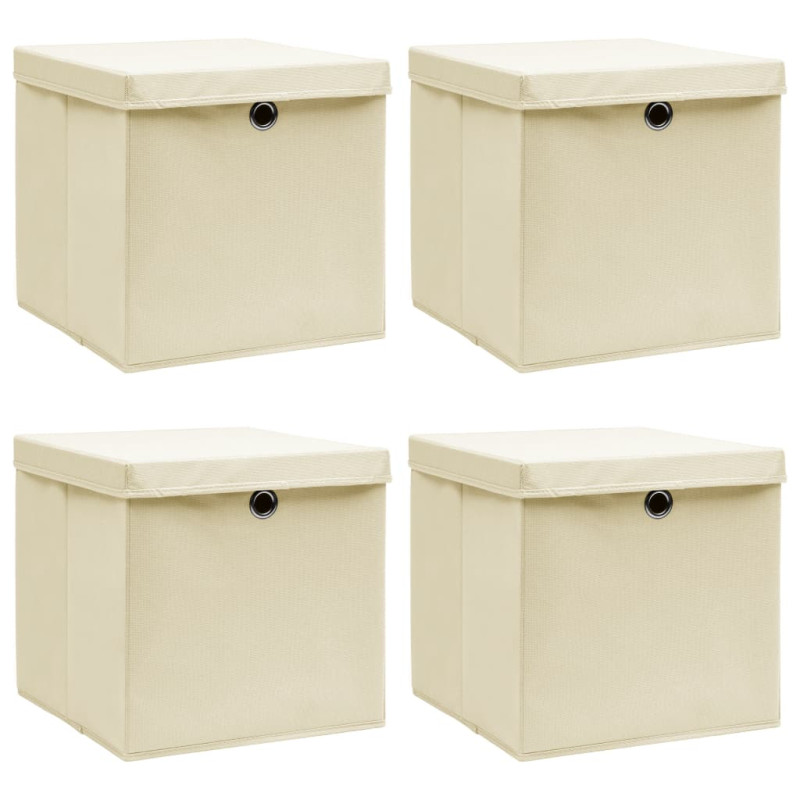  Boîtes de rangement à couvercles 4 pcs Crème 32x32x32 cm Tissu