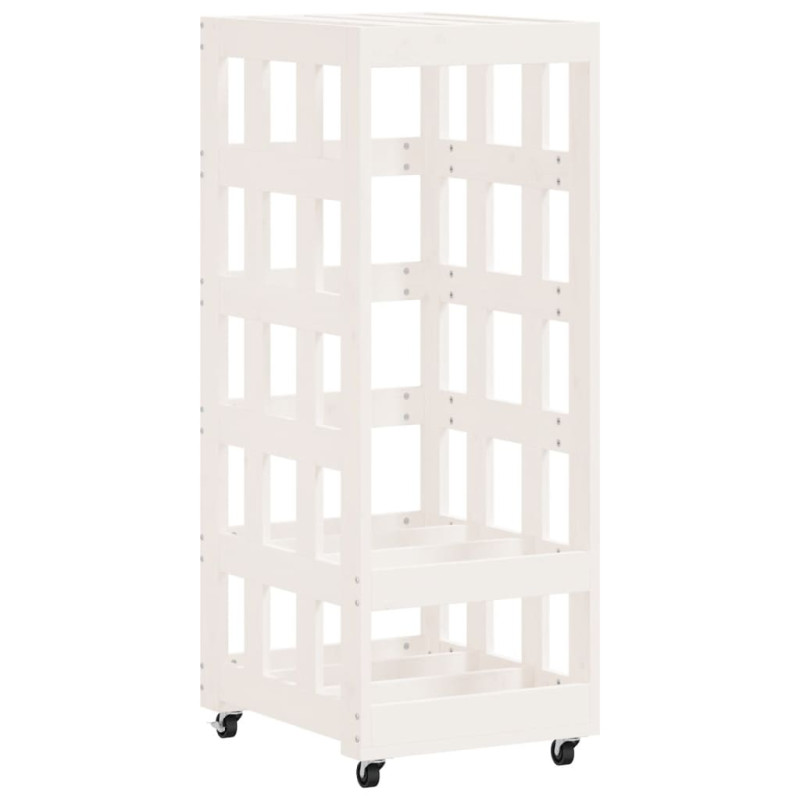 Porte bûches avec roulettes blanc 40x49x110 cm bois massif pin