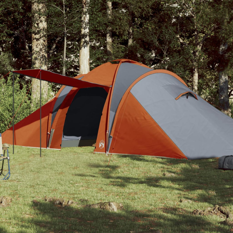 Tente familiale à dôme 6 personnes gris et orange imperméable