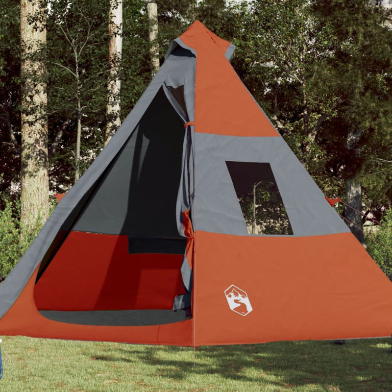 Tente de camping tipi 7 personnes orange imperméable