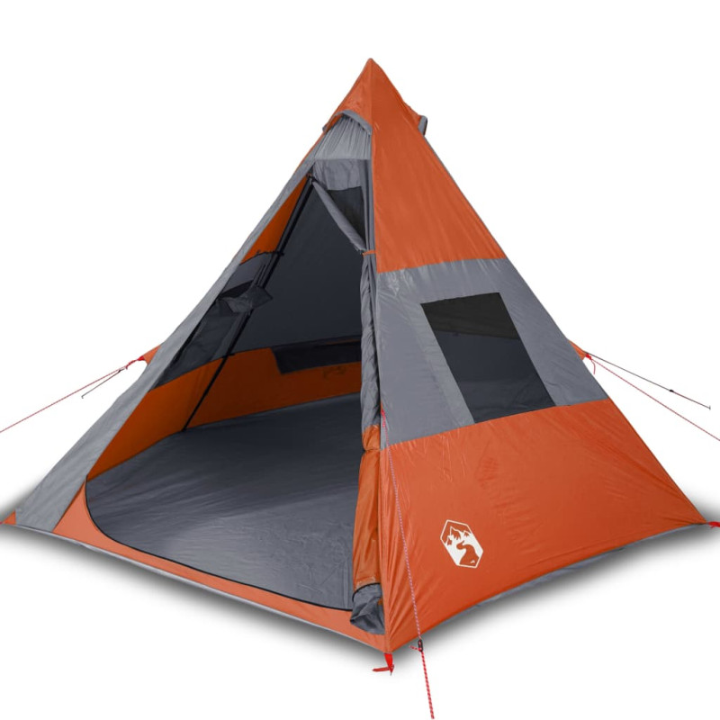 Tente de camping tipi 7 personnes orange imperméable