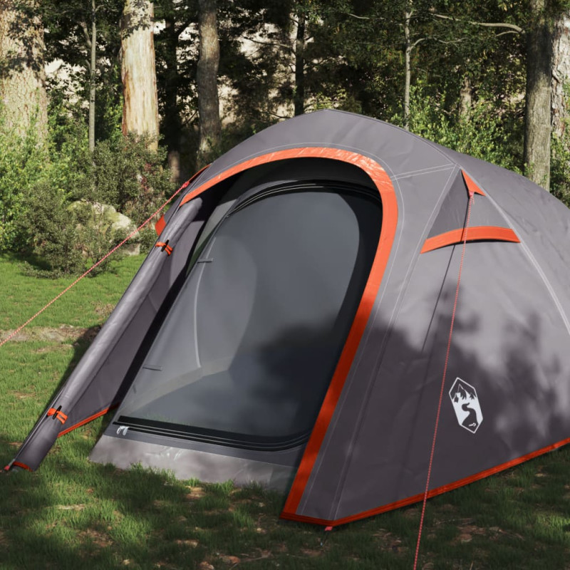 Tente de camping tunnel 3 personnes gris et orange imperméable