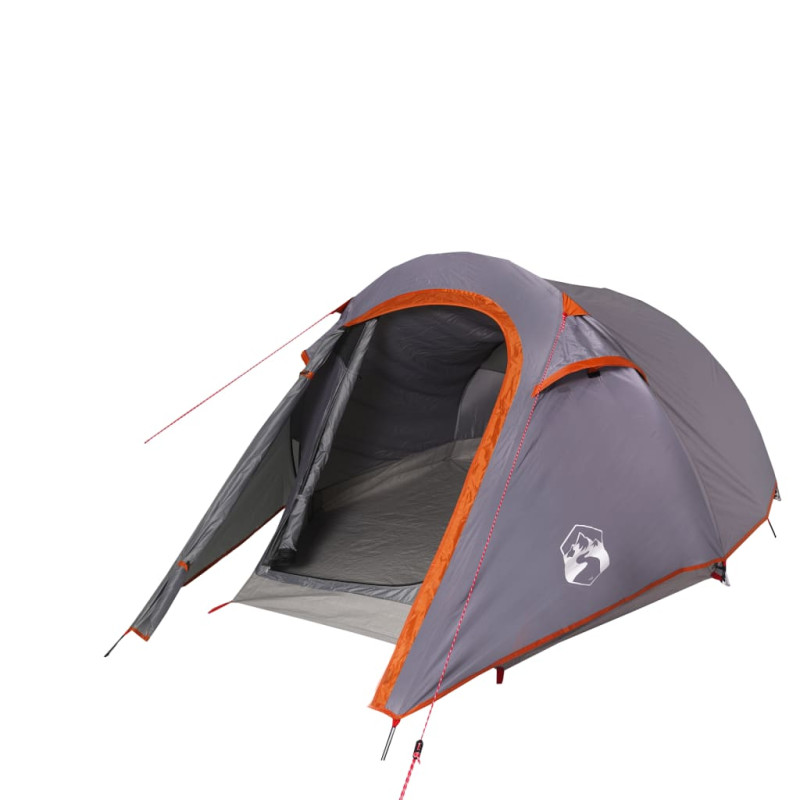 Tente de camping tunnel 3 personnes gris et orange imperméable