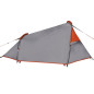 Tente de camping tunnel 2 personnes gris et orange imperméable