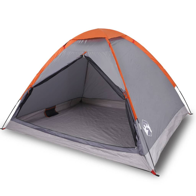 Tente de camping à dôme 4 personnes gris et orange imperméable