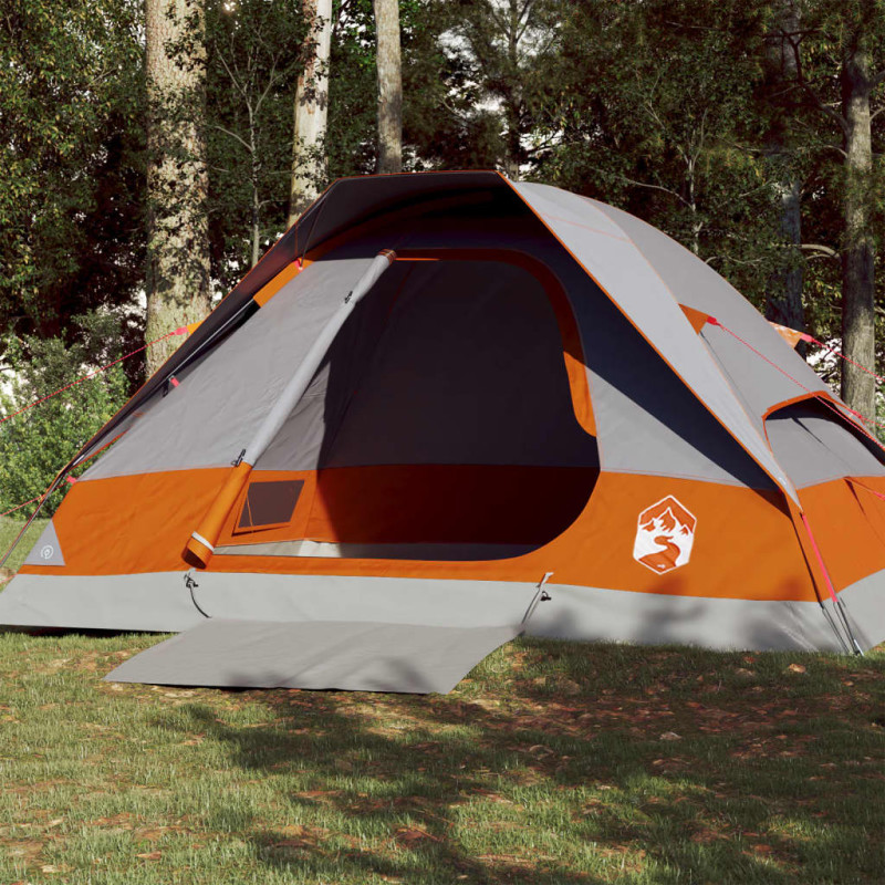 Tente de camping à dôme 4 personnes gris et orange imperméable