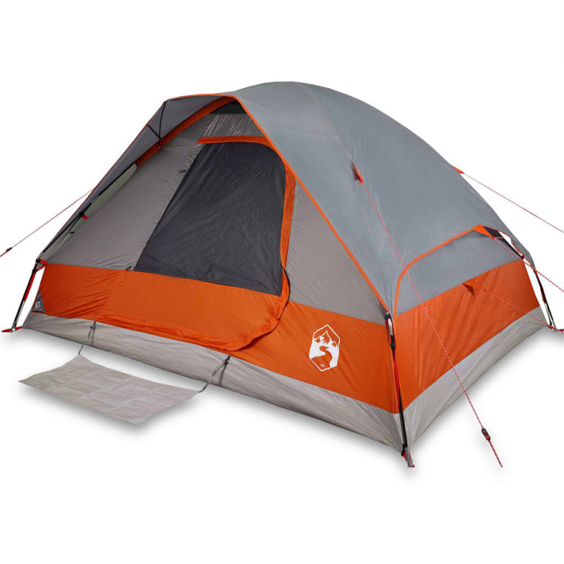 Tente de camping à dôme 4 personnes gris et orange imperméable