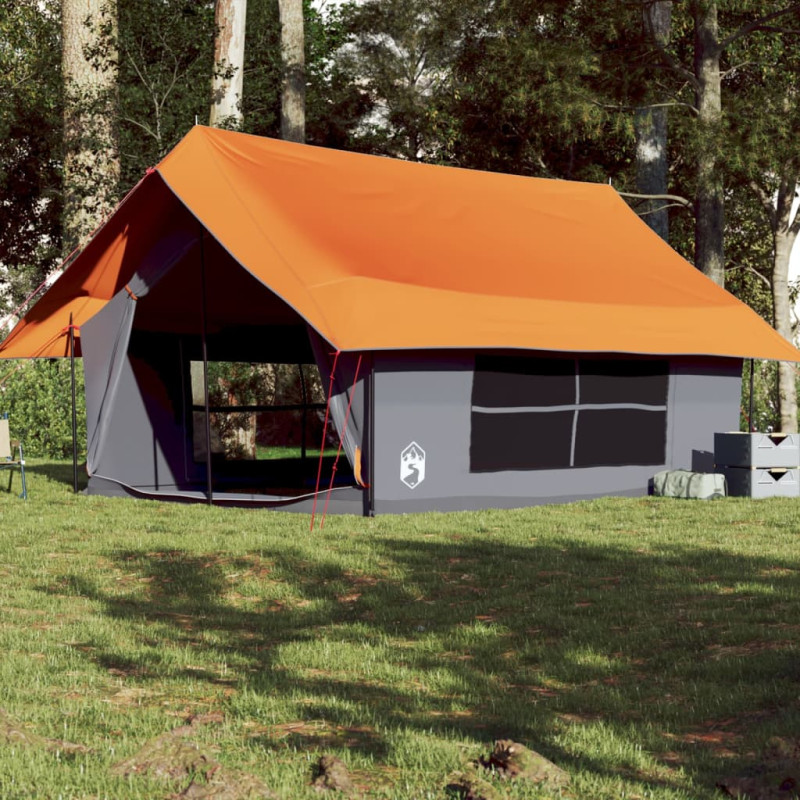 Tente de camping 5 personnes gris et orange imperméable