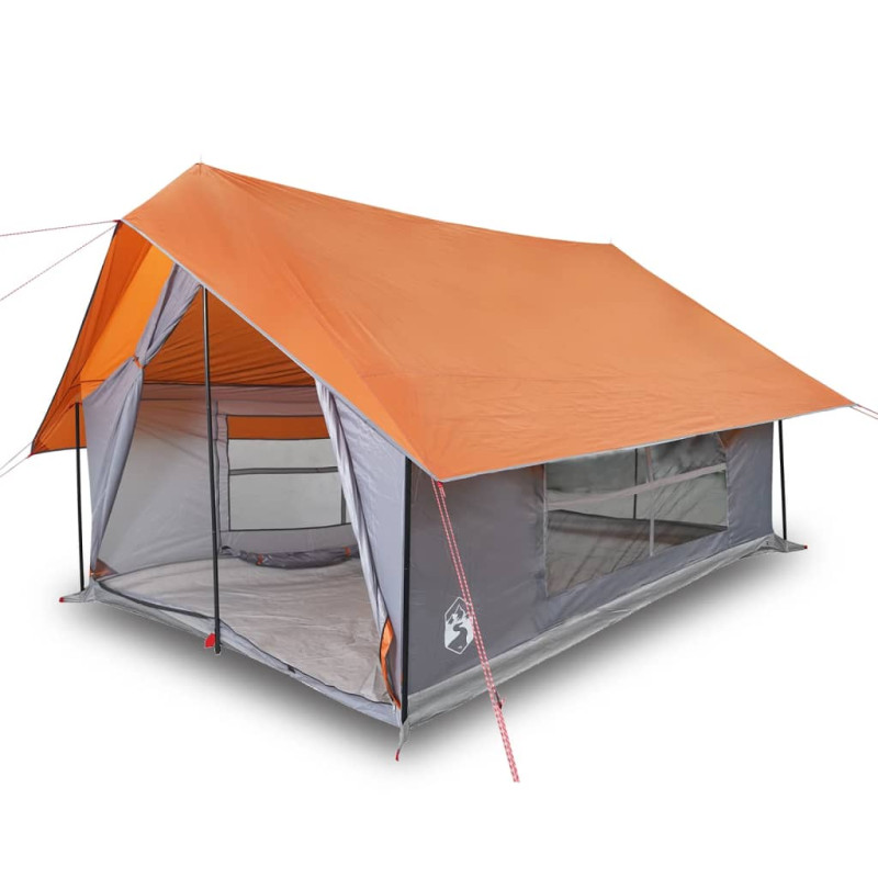 Tente de camping 5 personnes gris et orange imperméable