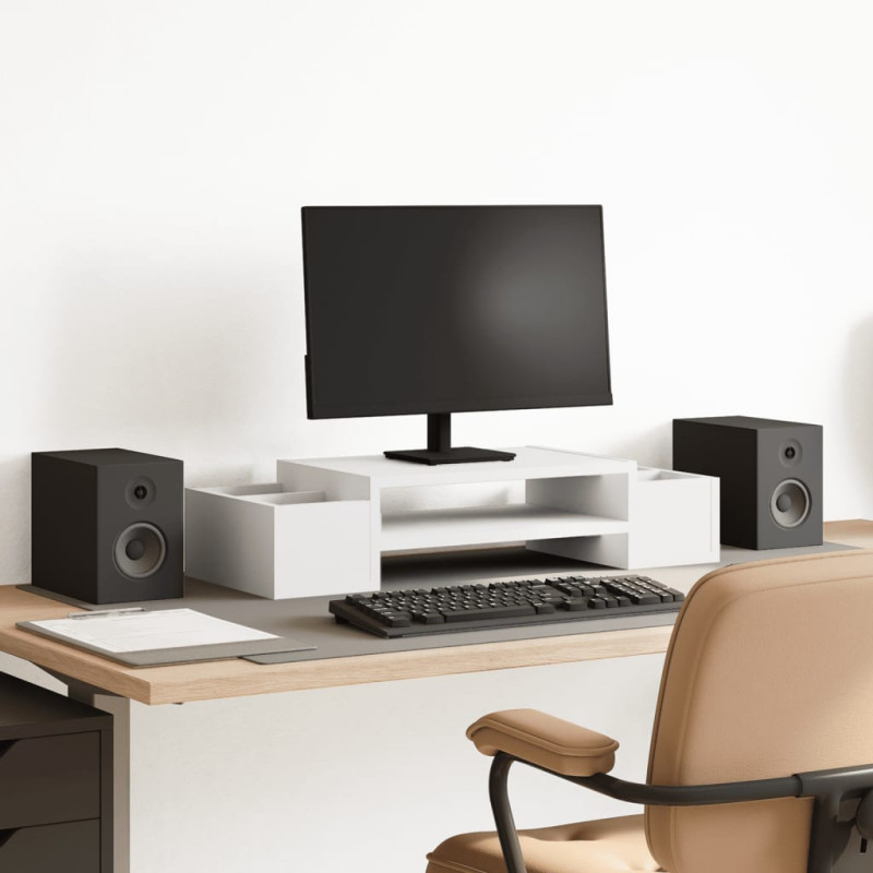 Support de moniteur avec rangement blanc bois d ingénierie