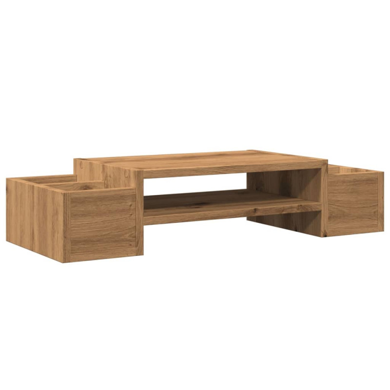 Support de moniteur avec rangement chêne artisanal 70x27x15 cm