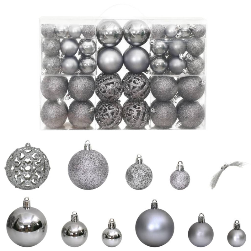 Boules de Noël 100 pcs gris 3 4 6 cm